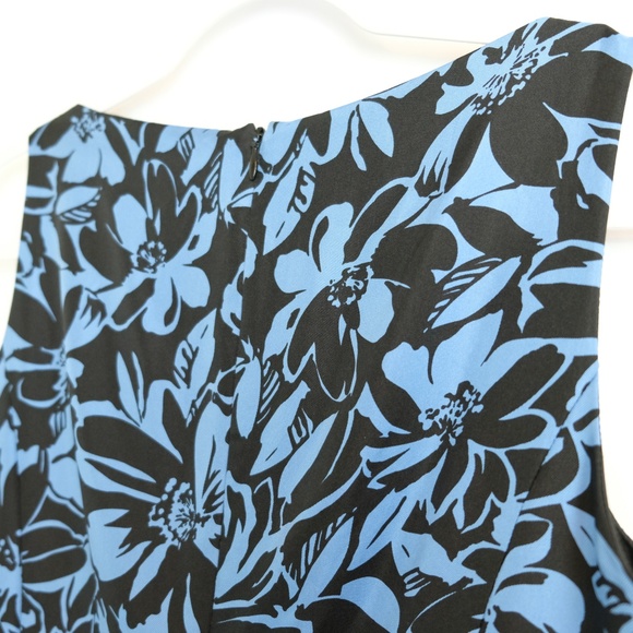 Ann Taylor Silk Blue Black Floral Shift Dress Sz 2 - Picture 7 of 8